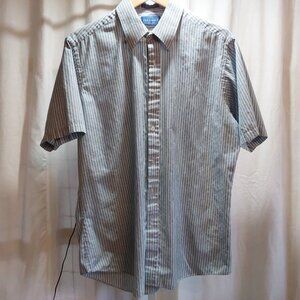 Town Craft Vintage Light Blue Striped Button Up Short Sleeve Shirt Boy's Size 16